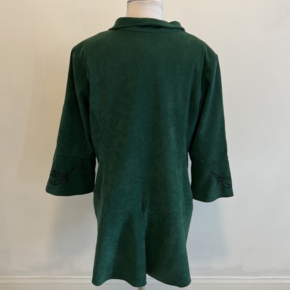 Bob Mackie Green Faux Suede Sequined Bell Sleeve Jacket - Picture 2 of 8